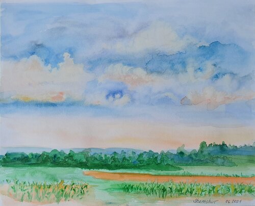 Summer Field under the Clouds by Nata Shemshur, Painting for Sale on Select
