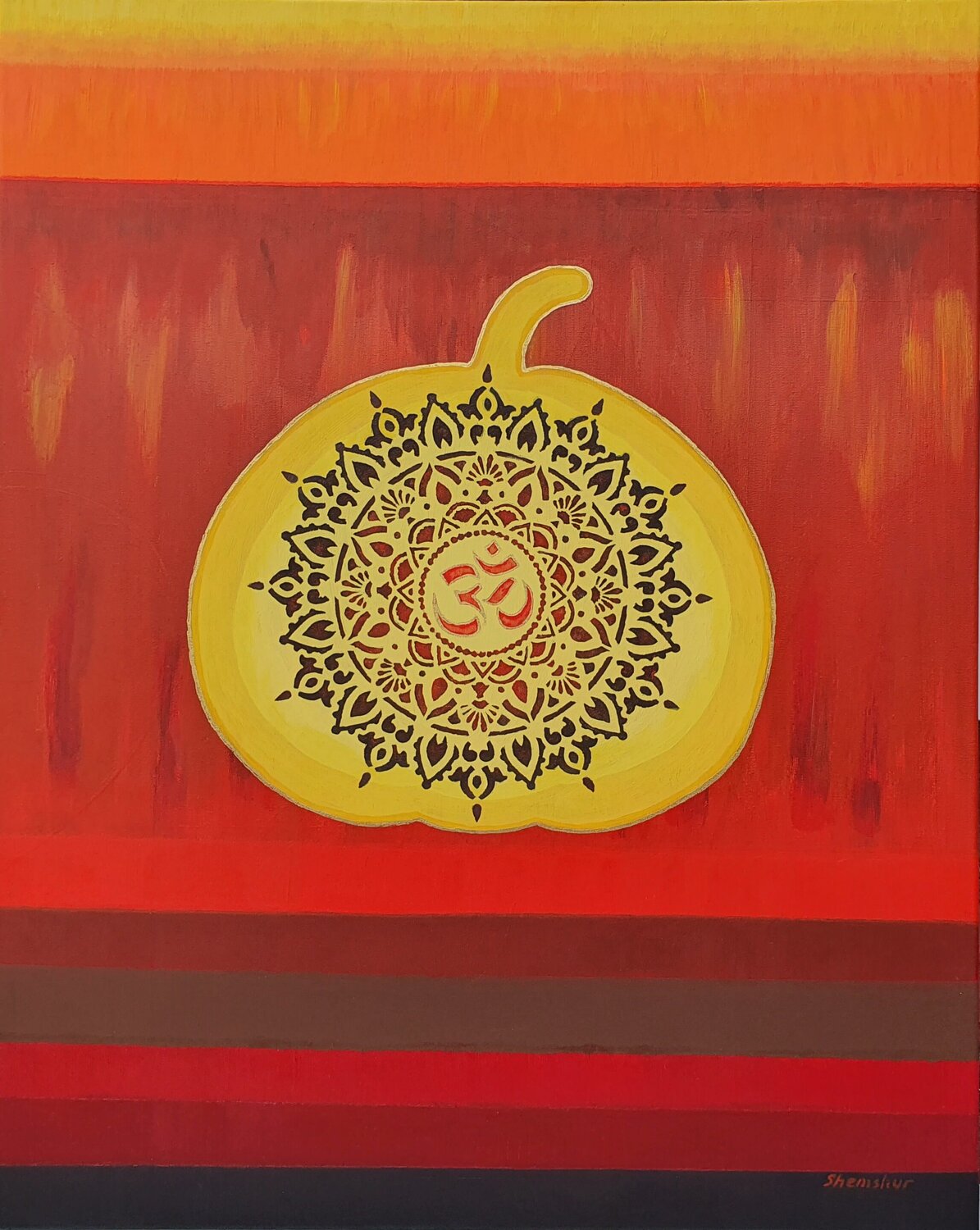 Autumn Pumpkin Mantra. Om Season #4 Nata Shemshur Original painting for sale