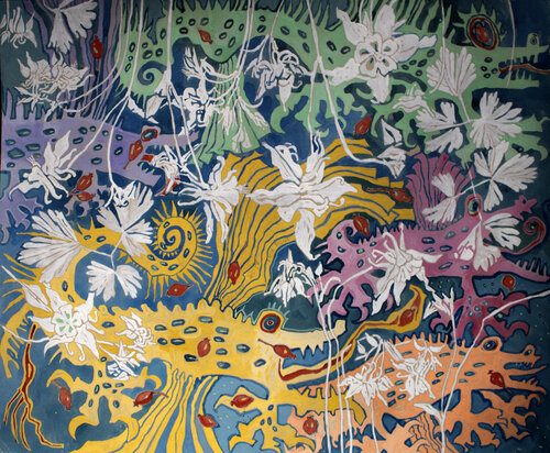 Drachen und Blumen by Anna Rona, Painting for Sale on Select