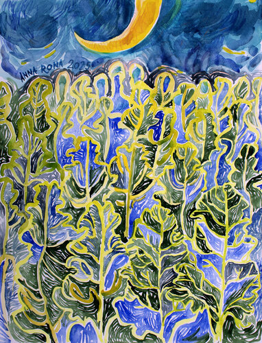 Mond über einem Rübenfeld by Anna Rona, Painting for Sale on Select