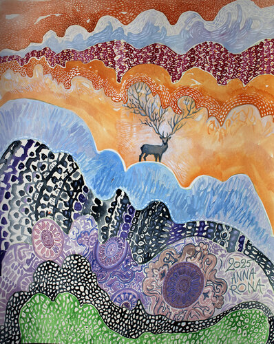 Hirsch auf einem Hügel by Anna Rona, Painting for Sale on Select