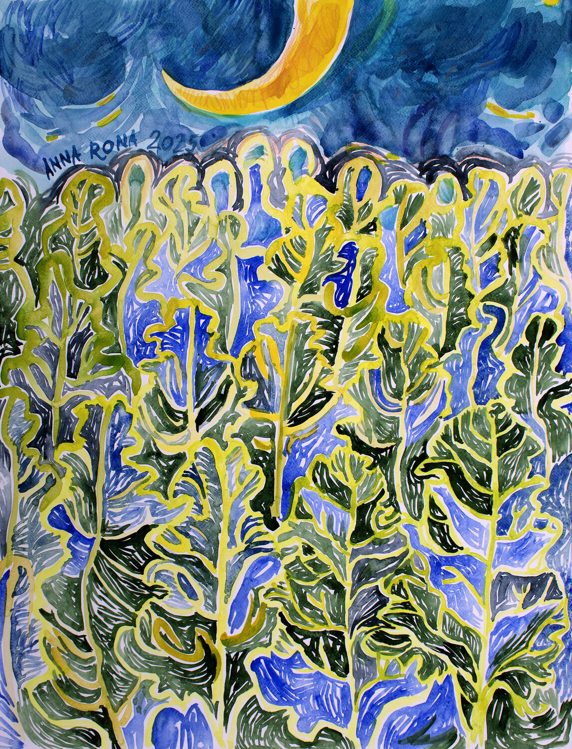 Mond über einem Rübenfeld Anna Rona Original painting for sale
