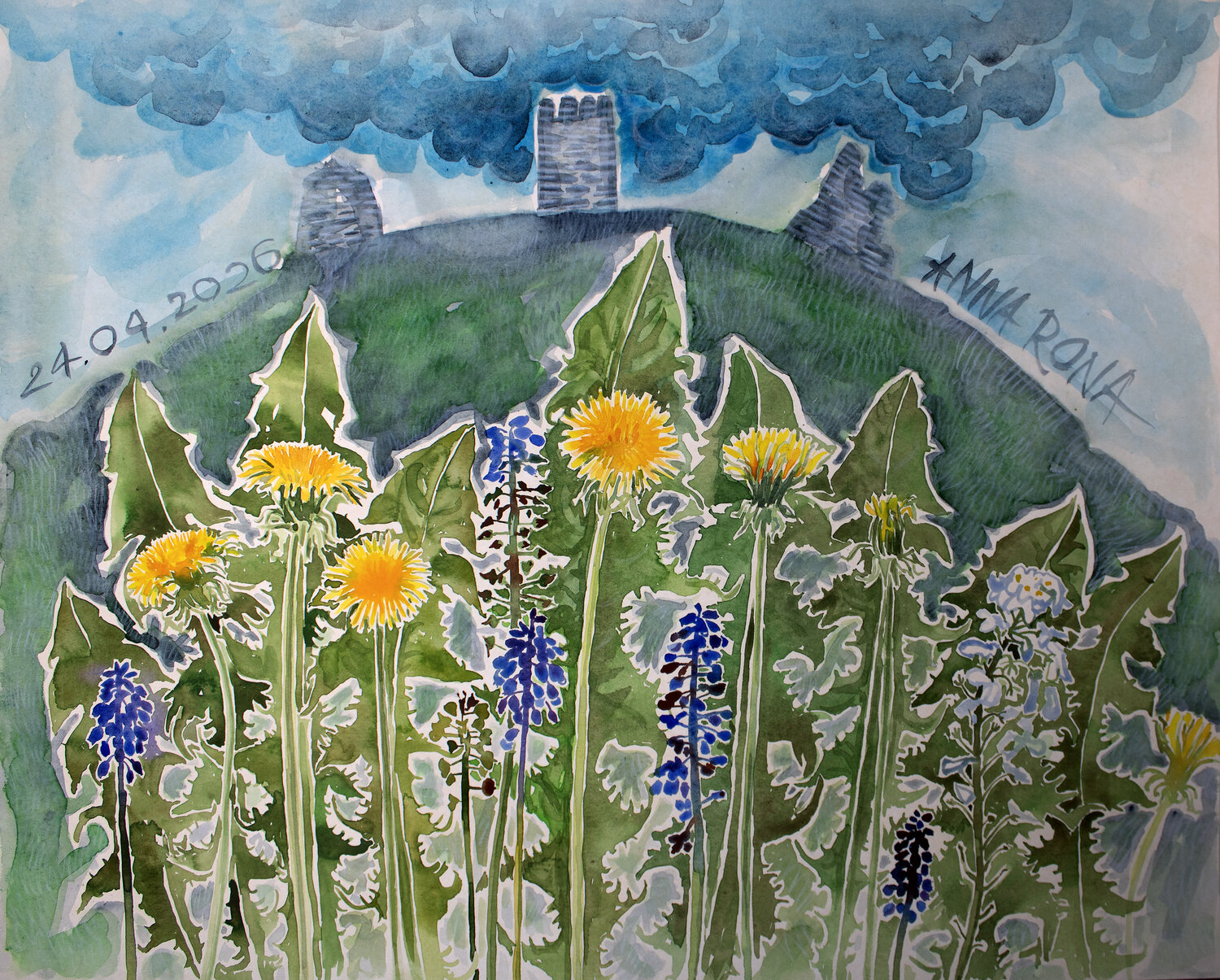 Ruinen auf dem Hügel Anna Rona Original painting for sale