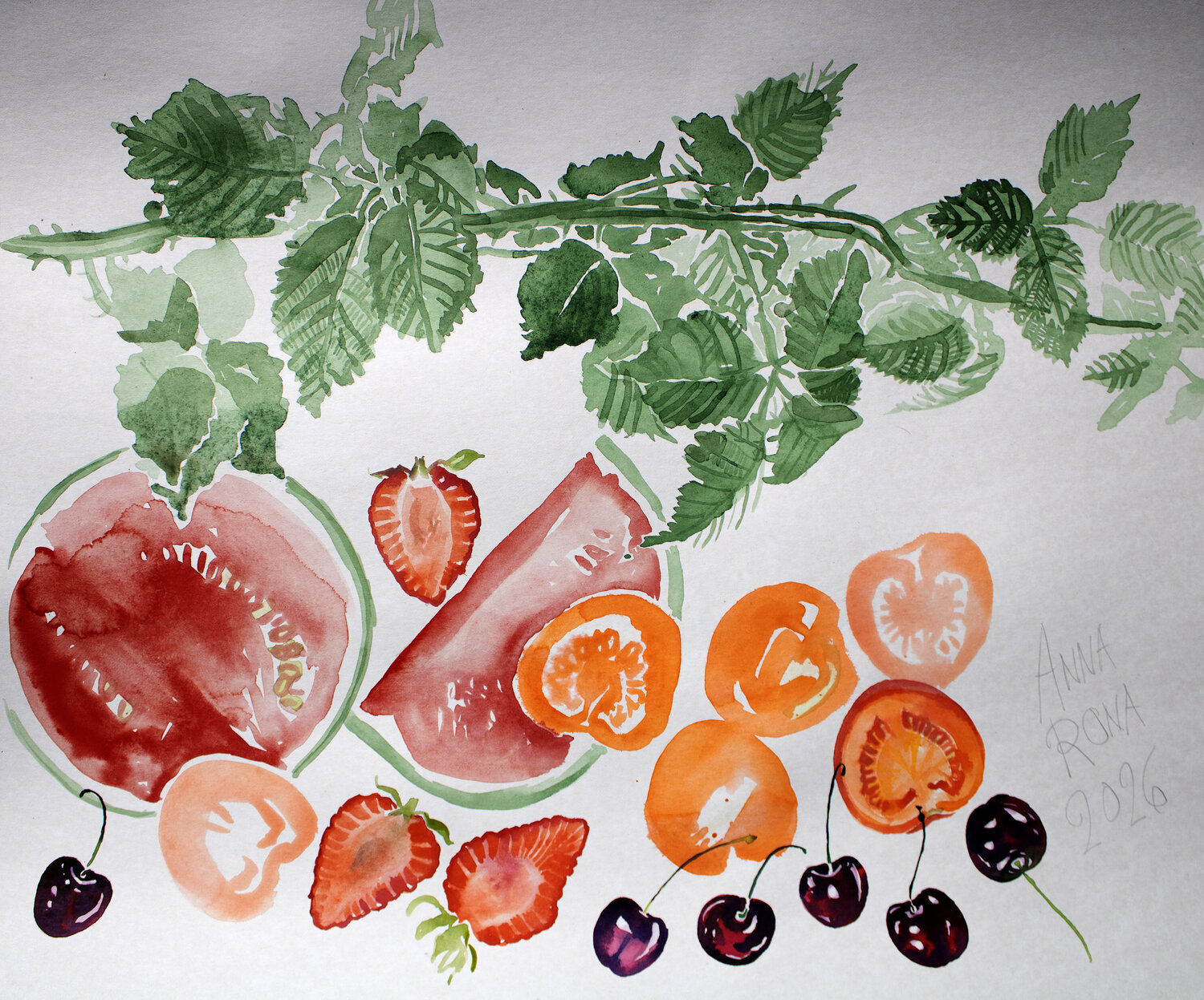 Obst und Brombeerzweige Anna Rona Original painting for sale