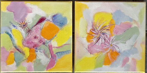 „Glückssterne“ - abstraktes farbenfrohes Duo Diptychons zusammen 60 x 30 cm by Susanna Schorr, Painting for Sale on Select
