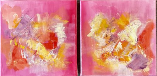 Die Farben des Glücks - abstrakt Diptychon / Duo farbenfroh by Susanna Schorr, Painting for Sale on Select