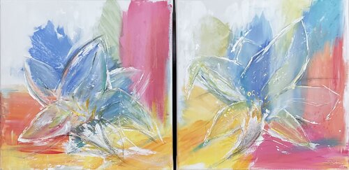 „Resonanz der Dualität“ - Chromatisches Diptychon - in zarten Pastellfarben by Susanna Schorr, Painting for Sale on Select