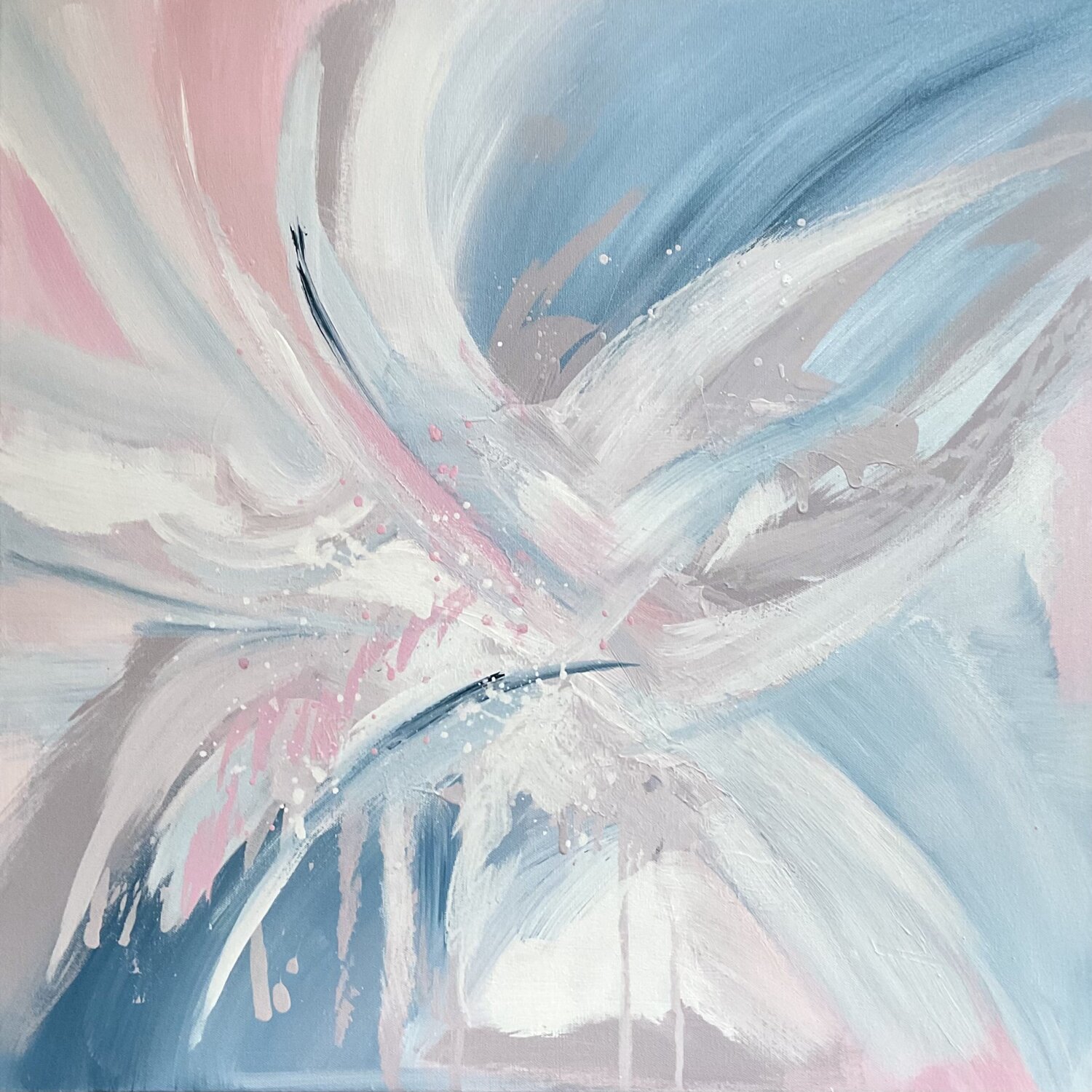 Engelsflügel - zarte pastellfarbene Töne verschmolzen in Harmonie der Magie in einer abstrakten Komposition Susanna Schorr Original painting for sale