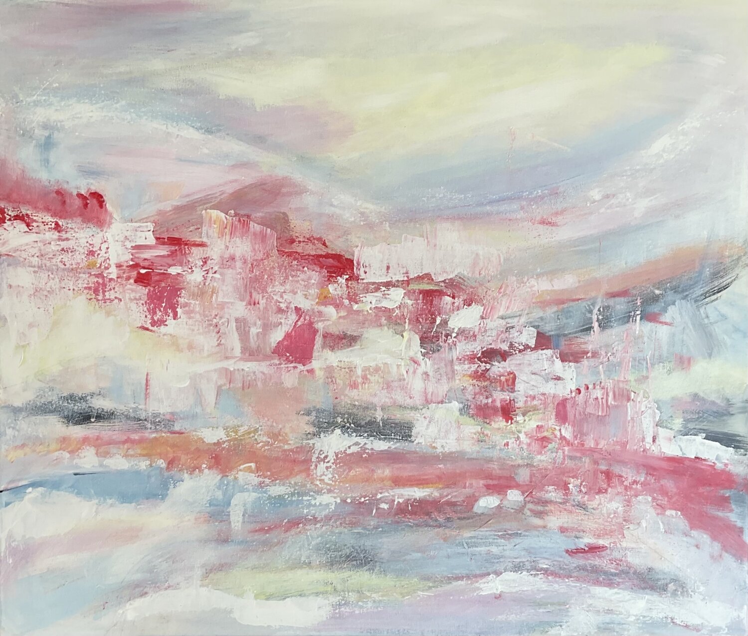 Sommerliche Leichtigkeit – Abstrakte Liebeserklärung in Farben Susanna Schorr Original painting for sale