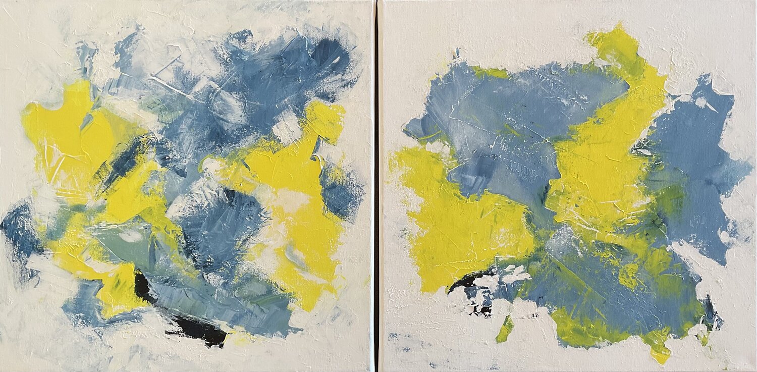 Duo „Sonnenschein“ abstrakt - Diptychon Susanna Schorr Original painting for sale