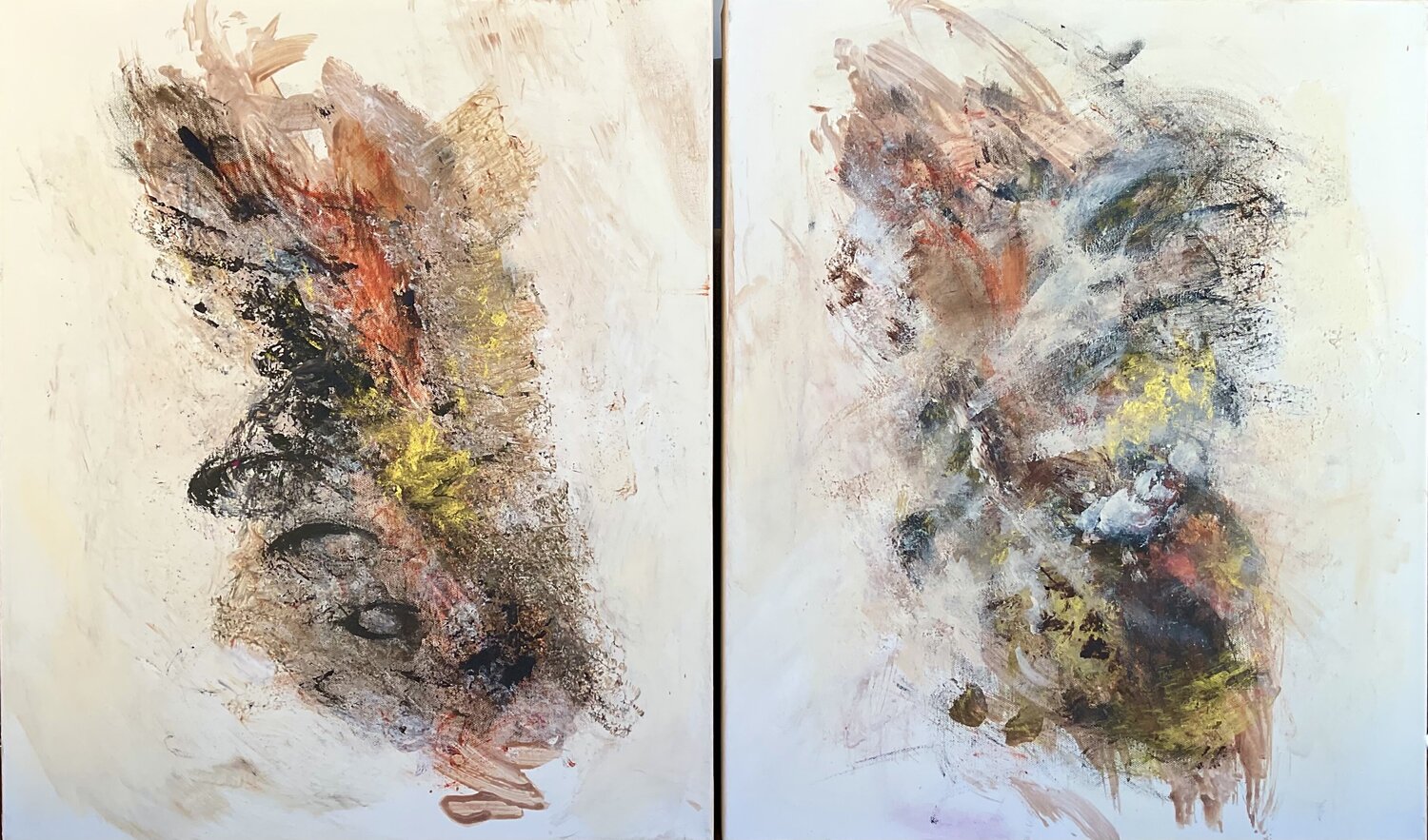 Seelenflüstern der Natur - Diptychon abstrakt in hellen Erdfarben Susanna Schorr Original painting for sale