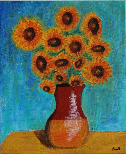 Jarrón con girasoles by Ernest Carneado Ferreri, Painting for Sale on Select