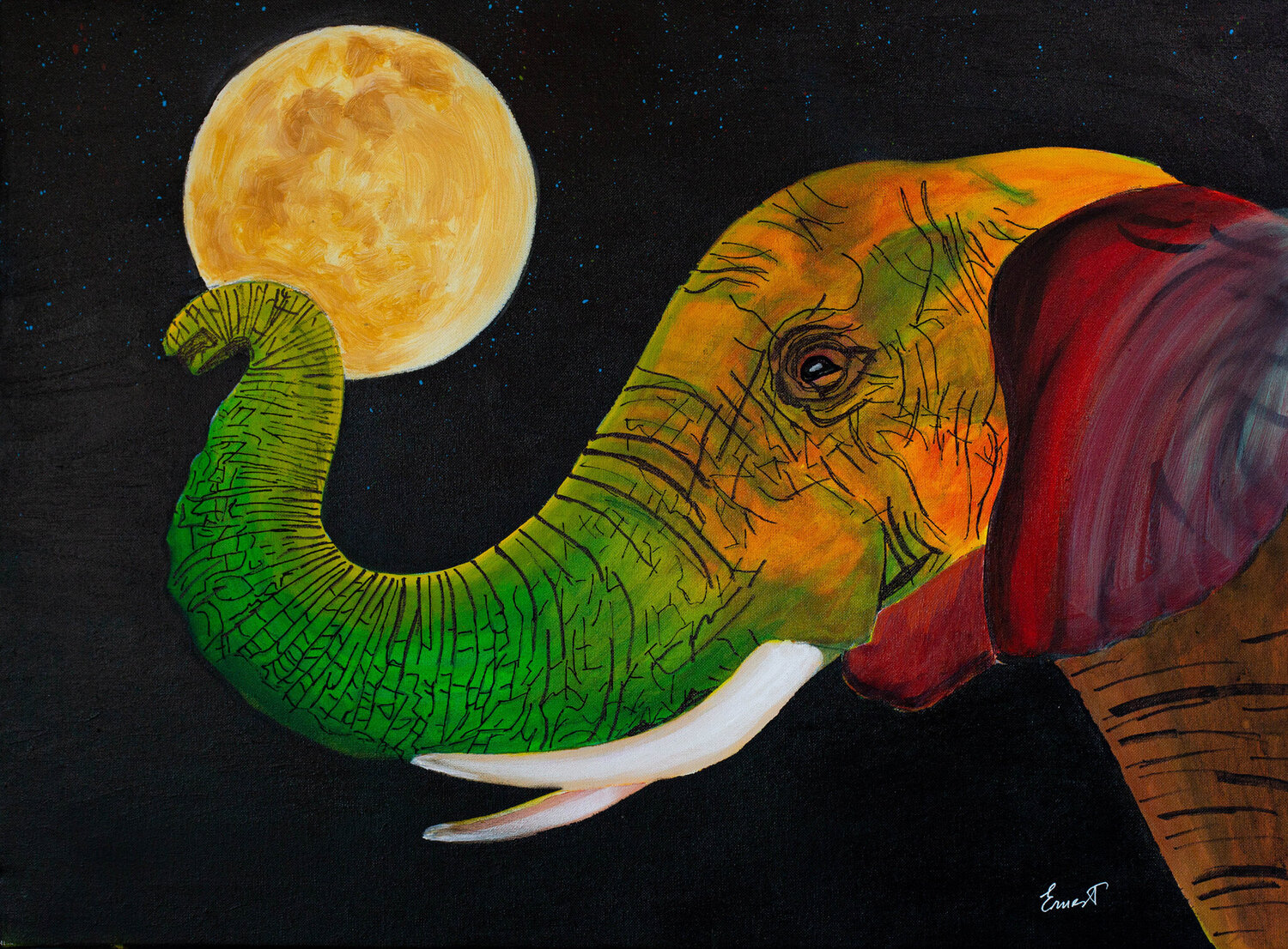 Eefante a la luz de la luna Ernest Carneado Ferreri Original painting for sale
