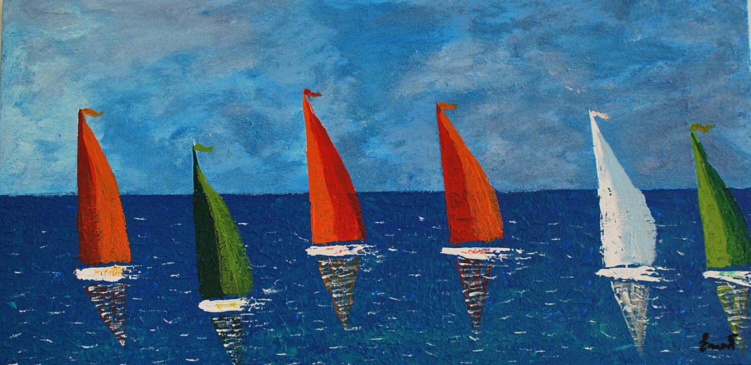 Competicionde veleros Ernest Carneado Ferreri Original painting for sale