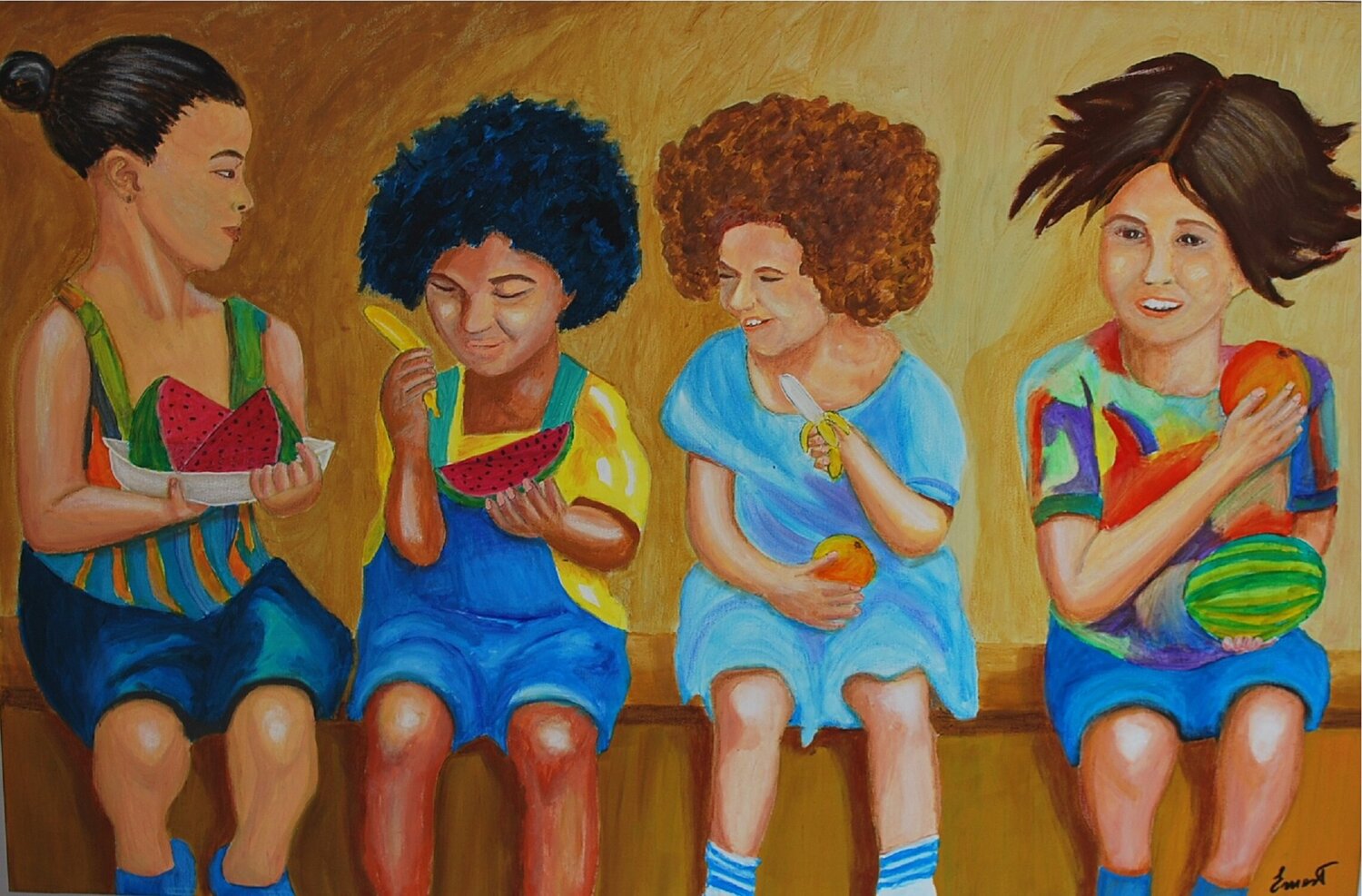 Niñas con fruta Ernest Carneado Ferreri Original painting for sale