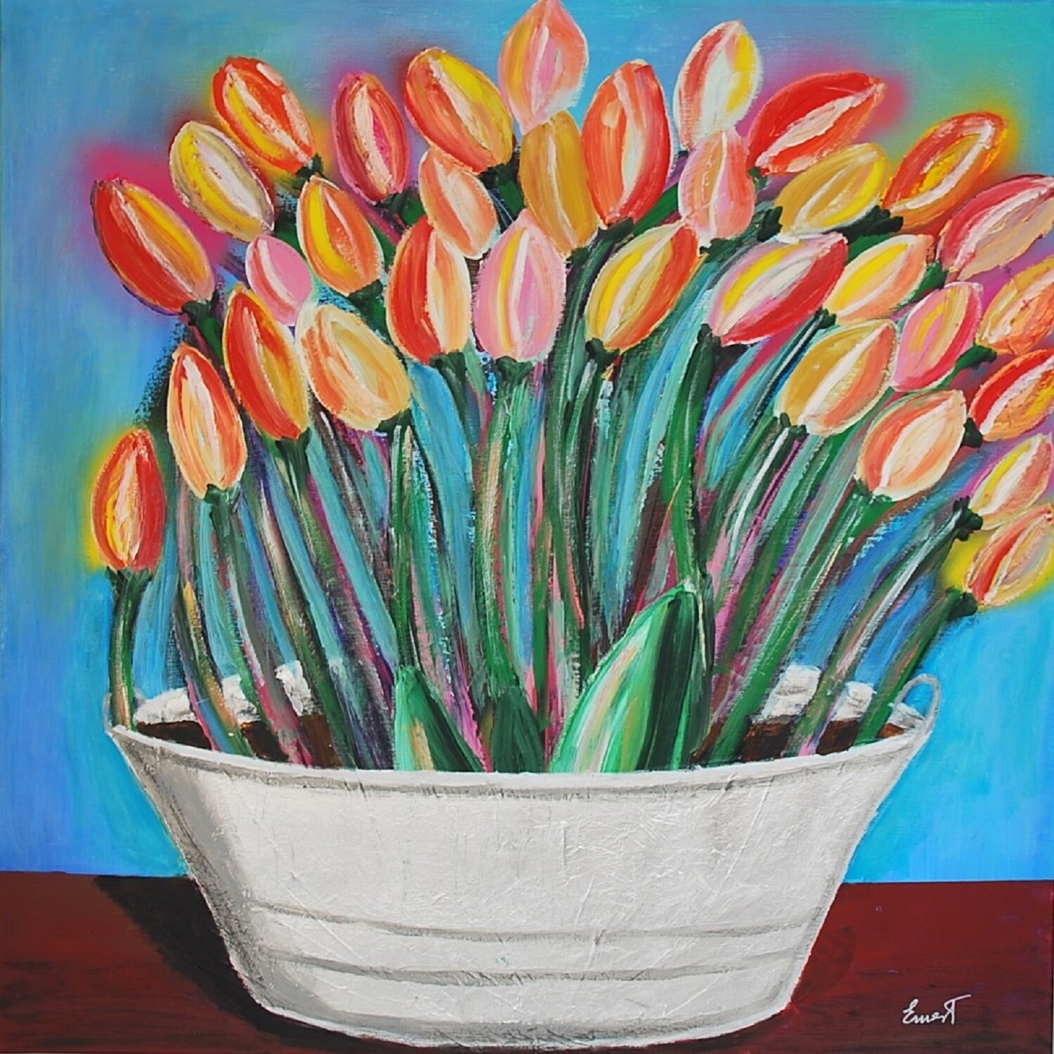 Barreño con tulipanes Ernest Carneado Ferreri Original painting for sale