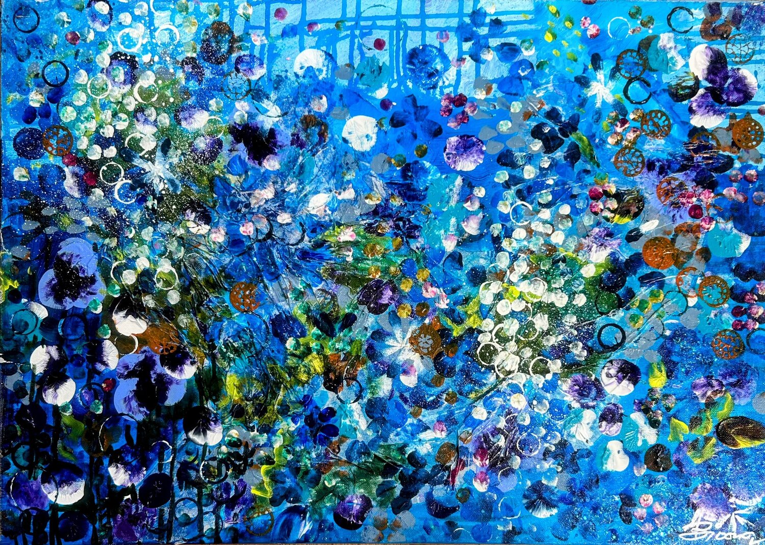 Dream of a blue cottage garden Ute Bivona Original painting for sale