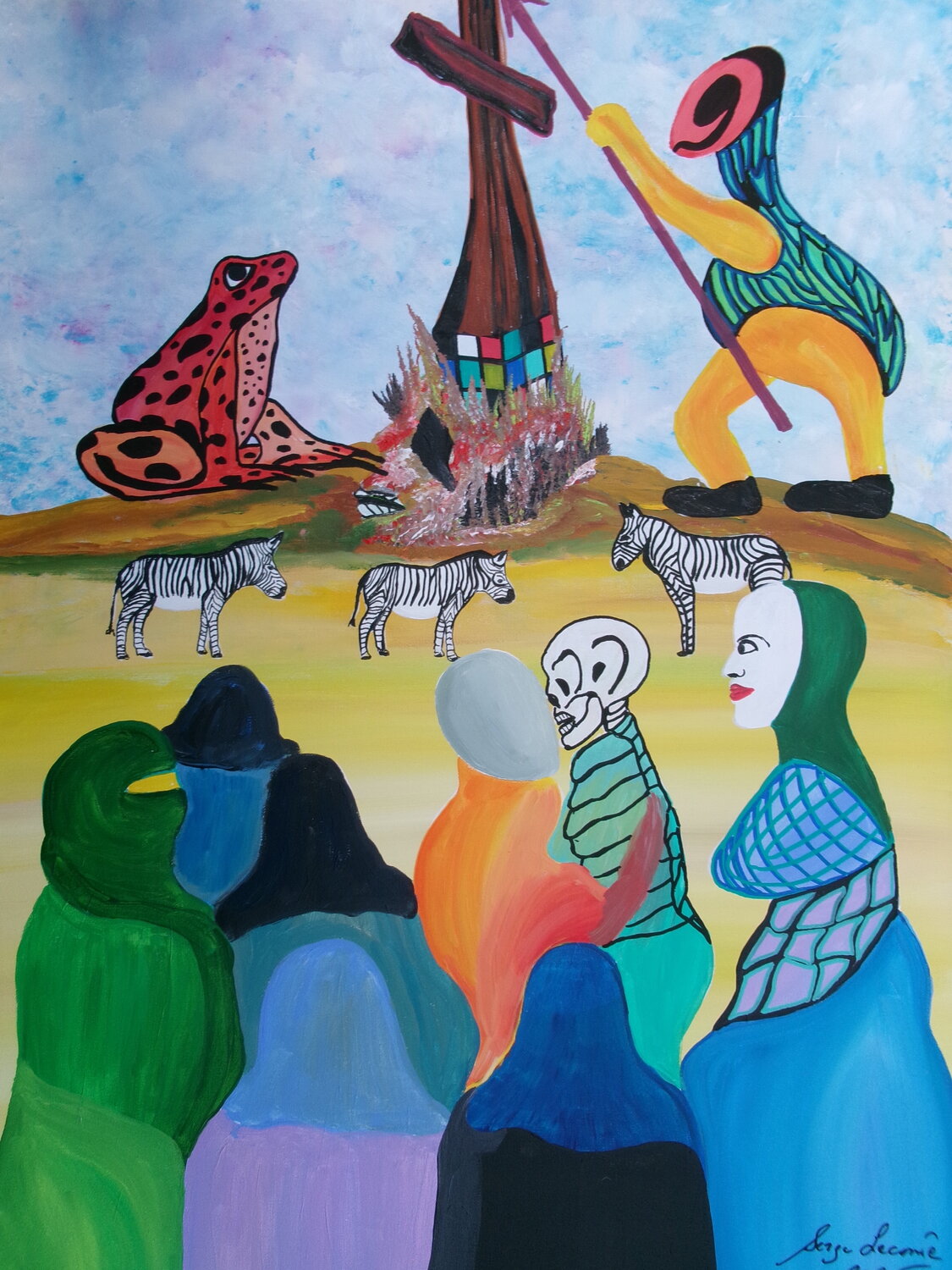 "Here I am," said the frog Serge Lecomte Original painting for sale