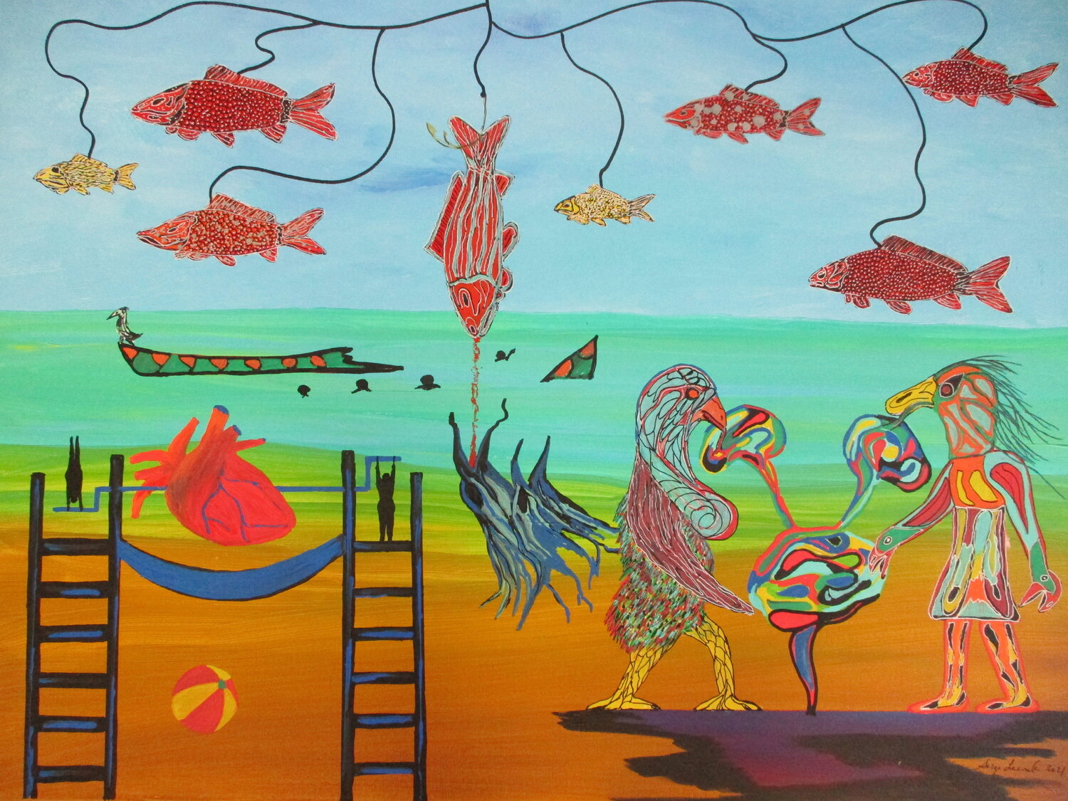 Picnic on the beach Serge Lecomte Original painting for sale