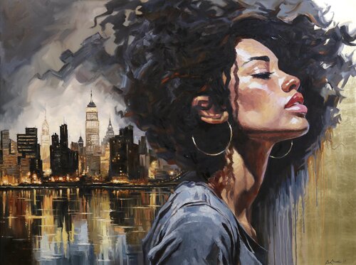 The blues of New York's glitttering lights by Baiba Limane, Painting for Sale on Select