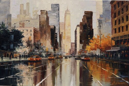 Autumn in the city by Baiba Limane, Painting for Sale on Select