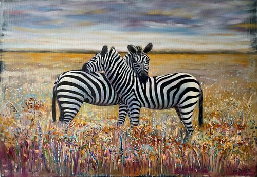 WHEN ZEBRAS ARE TOGETHER by Mary Voloshyna, Painting for Sale on Select