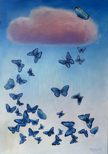 Butterfly flight to the cloud by Mary Voloshyna, Painting for Sale on Select