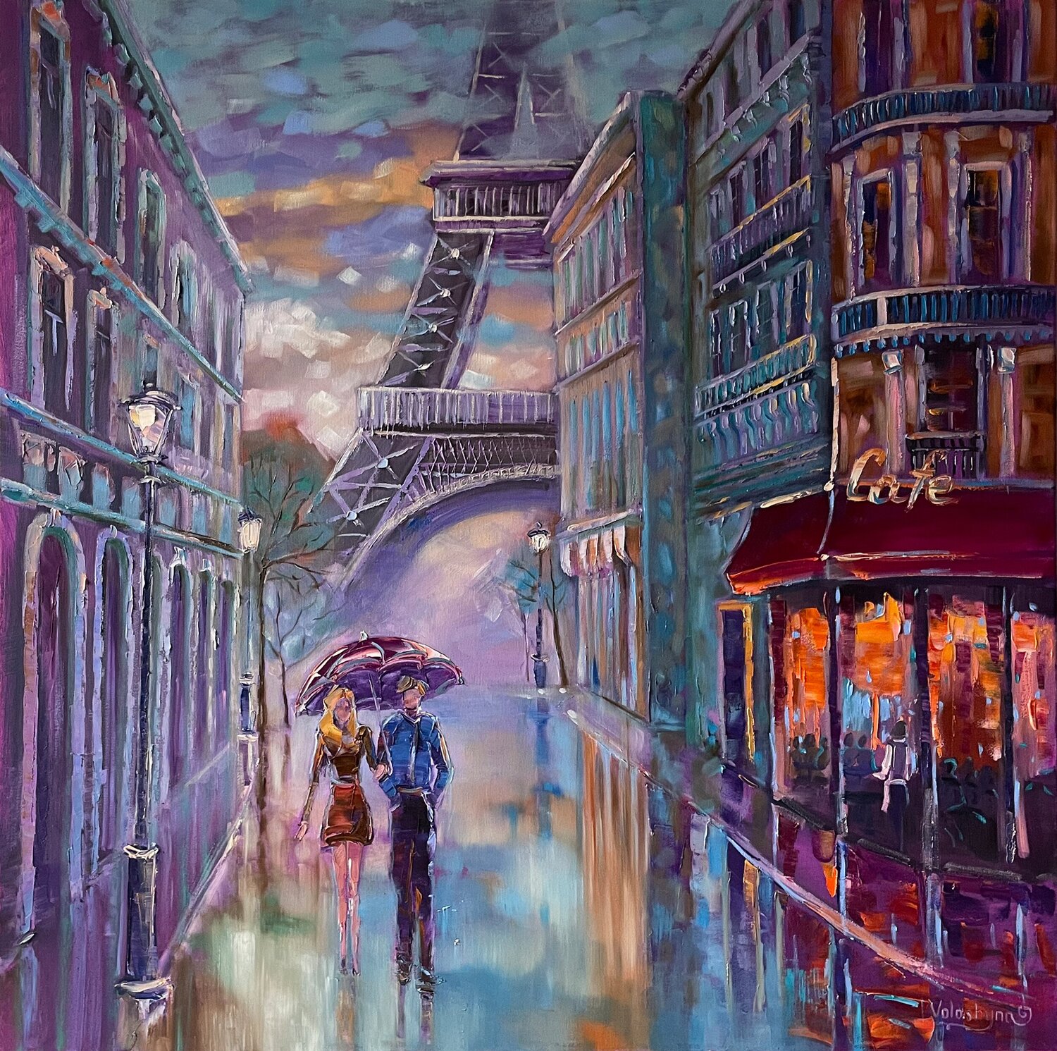 WALKING IN PARIS Mary Voloshyna Original painting for sale