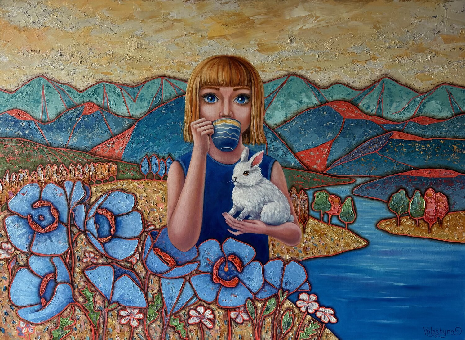 Girl with a Rabbit Mary Voloshyna Original painting for sale