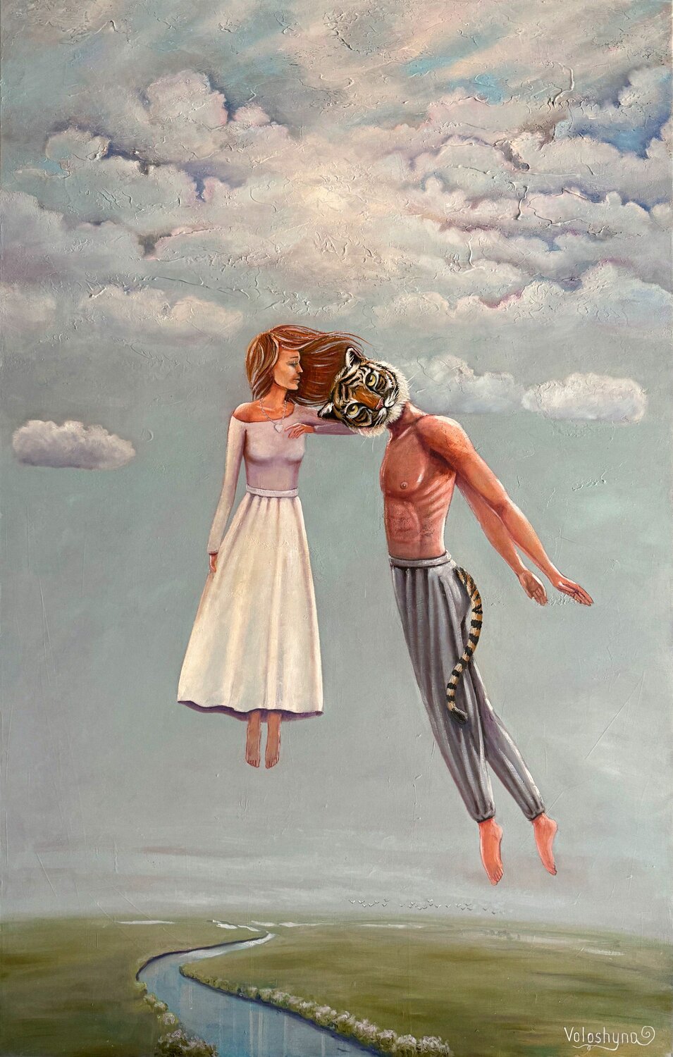 Between heaven and earth Mary Voloshyna Original painting for sale