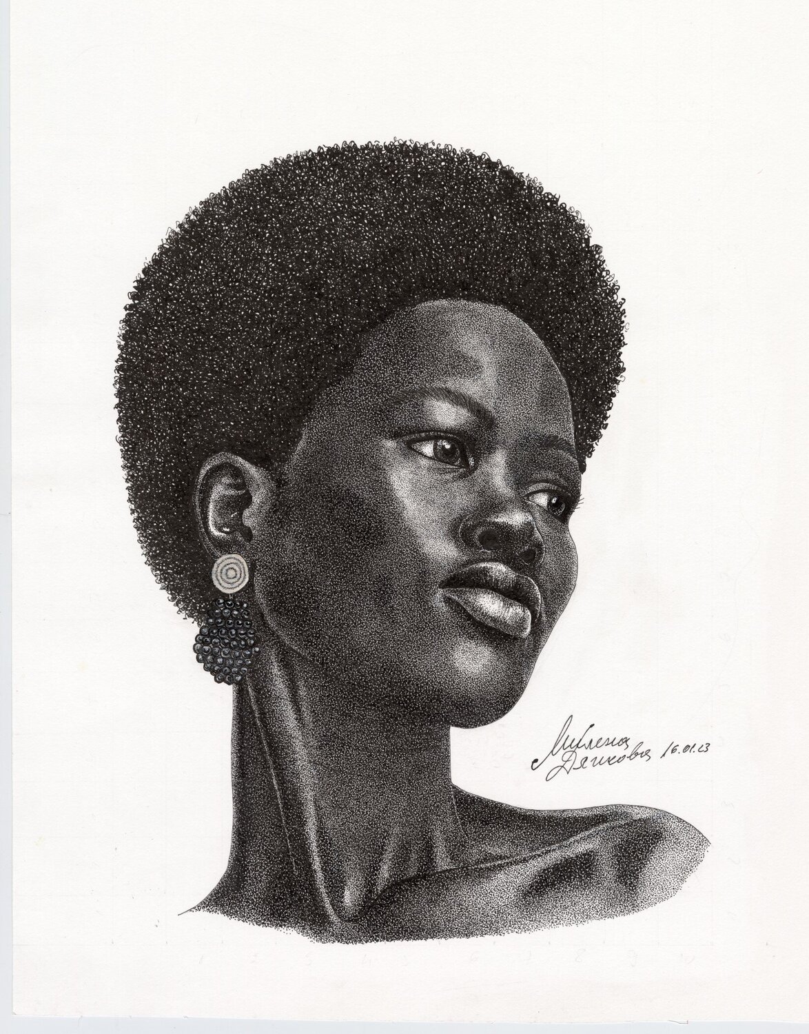Girl with Bead Earring Miglena Dyankova Drawing for sale