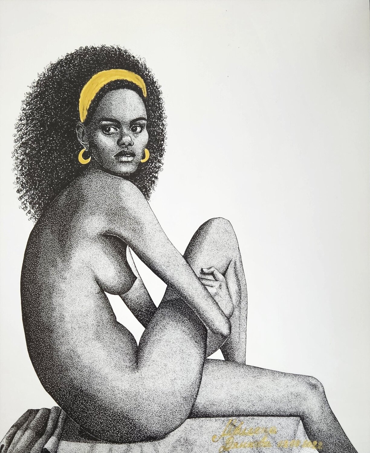 African Woman with Gold Earrings Miglena Dyankova Drawing for sale