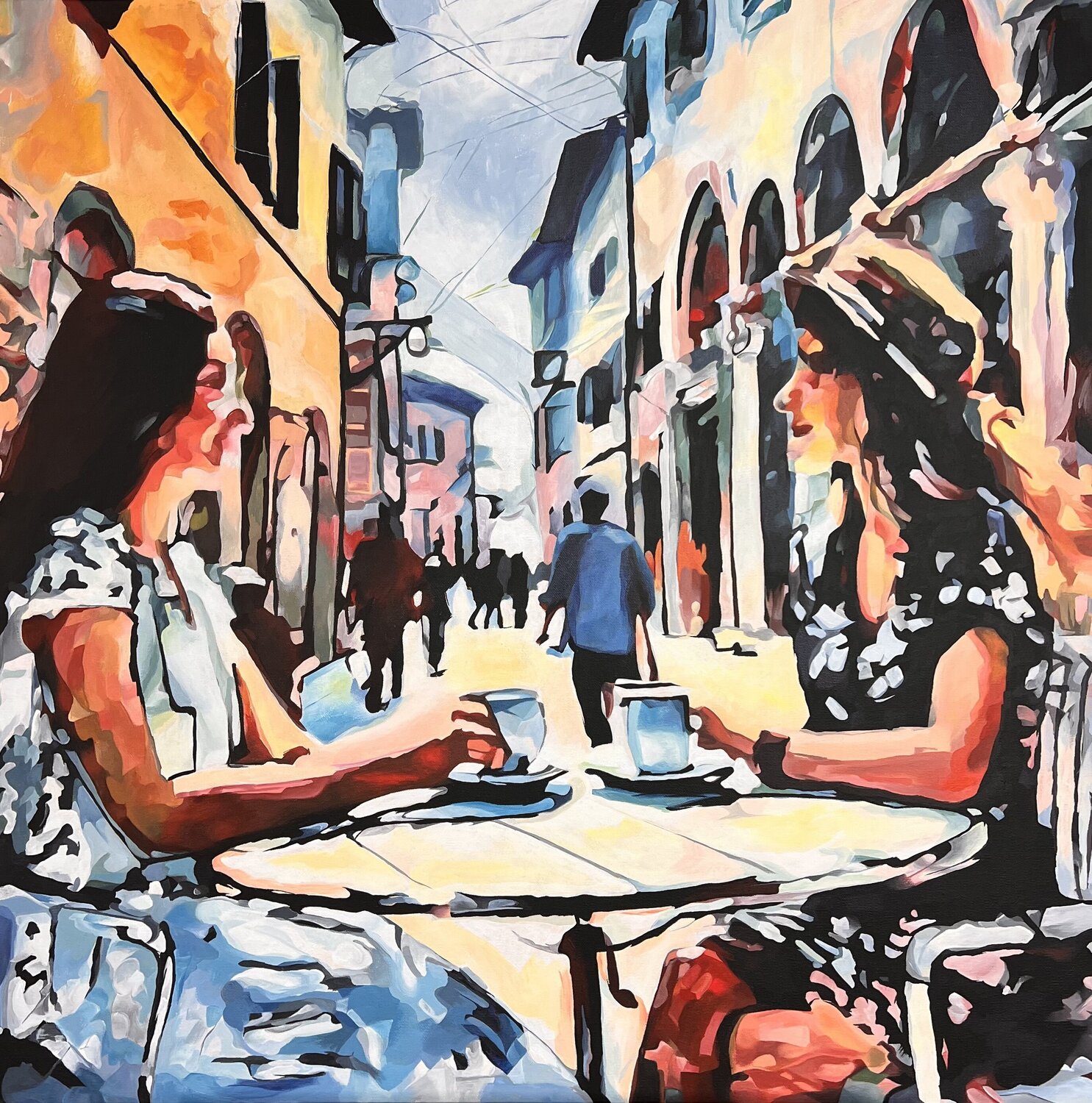 Espresso Conversations Timon Stork Original painting for sale