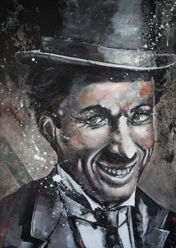 Charlie Chaplin by Silke von Clarmann, Painting for Sale on Select