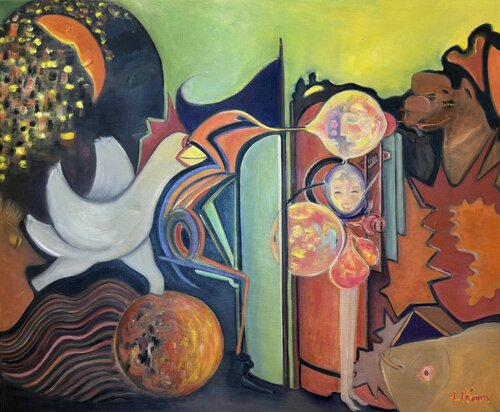 Le souffleur de verre et la Poule Heureuse by Sylvie PERON, Painting for Sale on Select