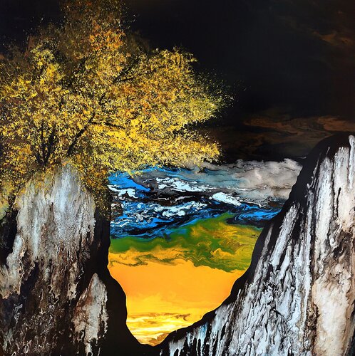 Cliff with tree by Felix Günther, Painting for Sale on Select
