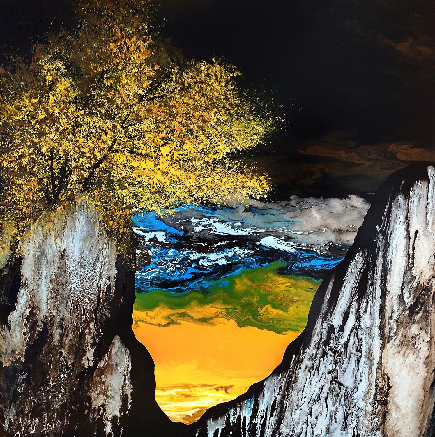 Cliff with tree Felix Günther Original painting for sale