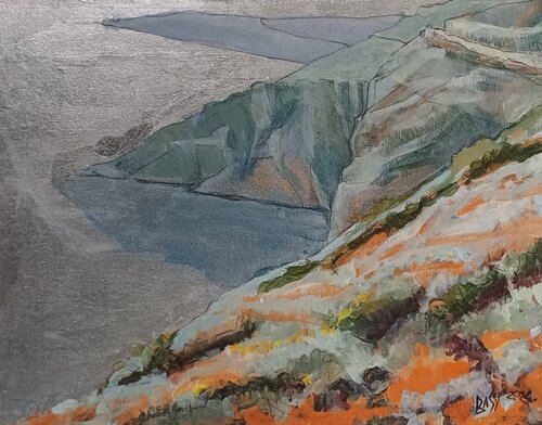 Autumn day, orange afternoon..Silver road and silver sea. . by Andrea Bassi, Painting for Sale on Select