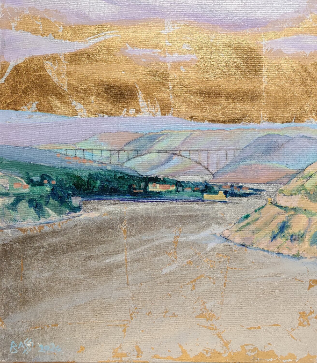 Bakar - Winter day in silver and gold Andrea Bassi Original painting for sale