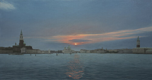 Venedig Abendstimmung mit Blick auf die Salute Kirche by Manfred Hönig, Painting for Sale on Select