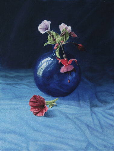 Stilleben mit blauer Vase by Manfred Hönig, Painting for Sale on Select