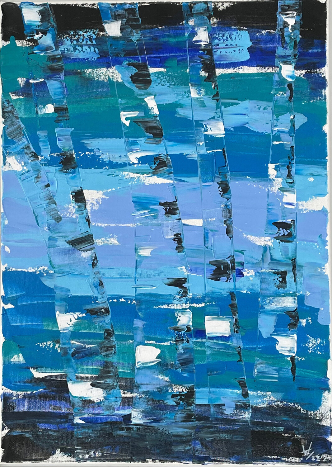 Birken blau Hagen Wieland Original painting for sale