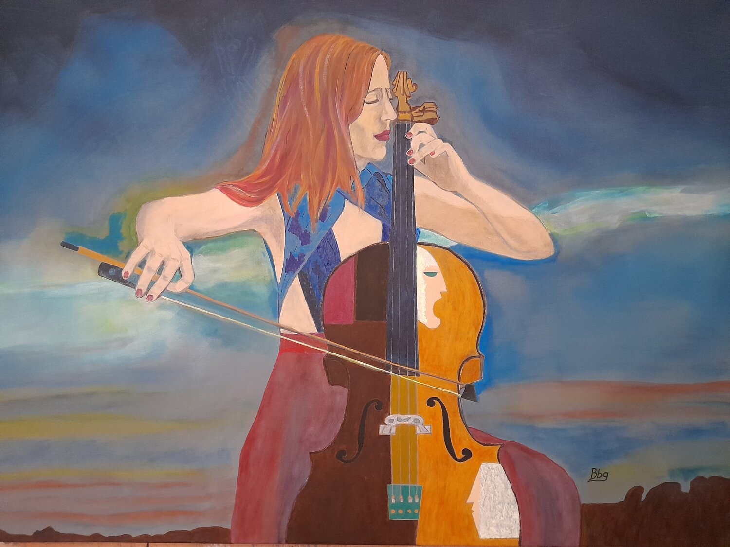 Solistin mit Cello Ing. Buchberger Original painting for sale