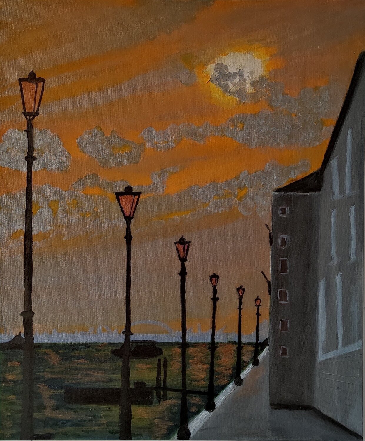 Lampioni lungo la fondamenta veneziana Miriam Brussato Original painting for sale
