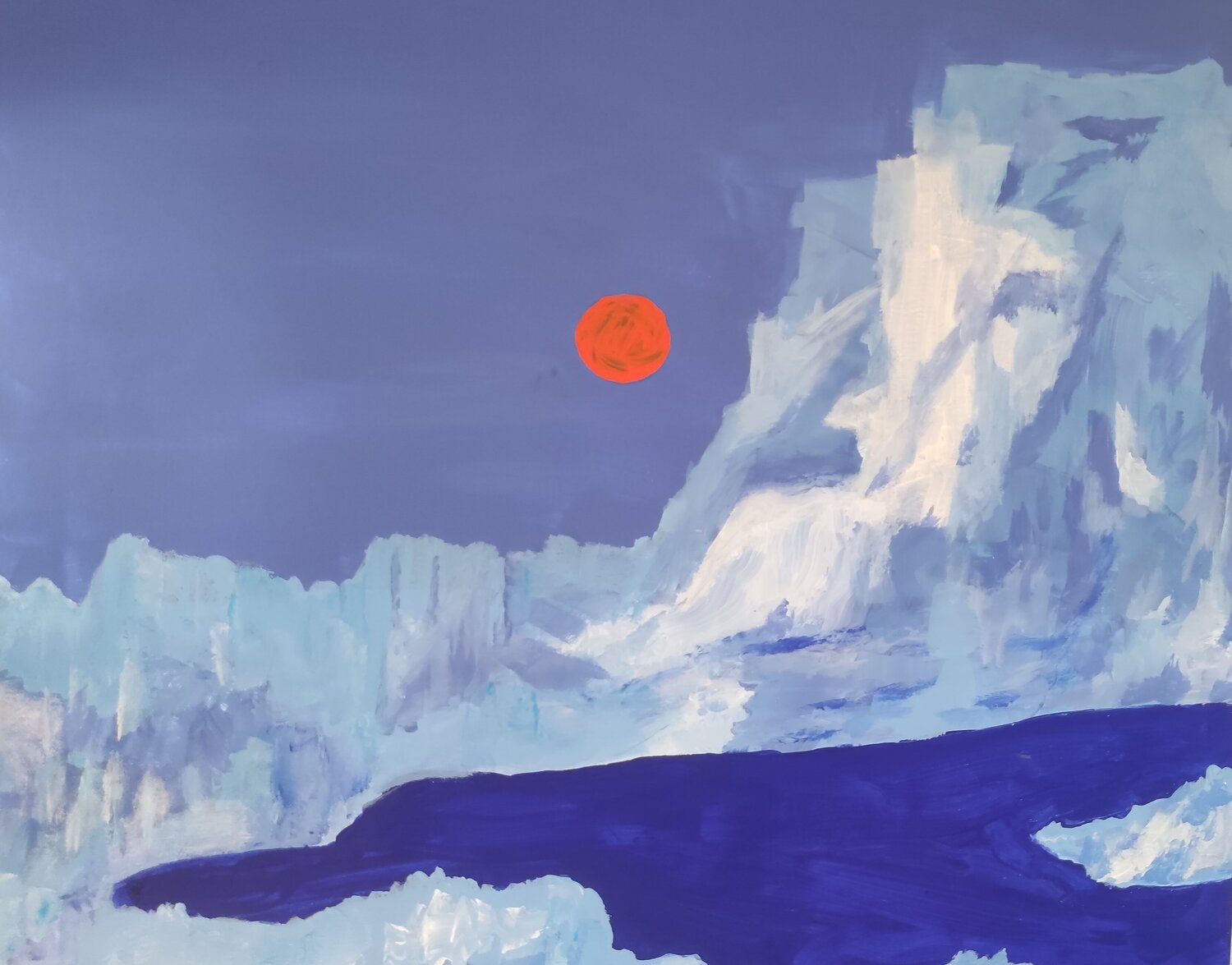 Red Moon among the icebergs Miriam Brussato Original painting for sale