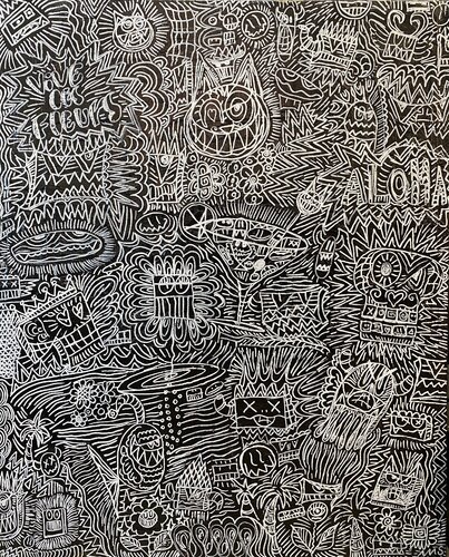 Vive les fleurs, les chats et les cocktails en noir et blanc by SEB PAUL MICHEL, Painting for Sale on Select