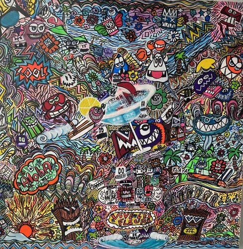 Cool, fun et miaooo by SEB PAUL MICHEL, Painting for Sale on Select