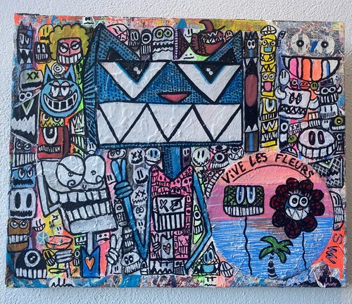 Vive les fleurs et cool et fun by SEB PAUL MICHEL, Painting for Sale on Select