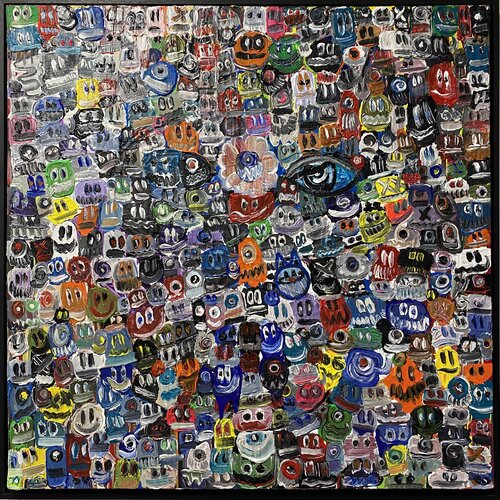 Vives les fleurs X et Y avec un chat à moto derrière by SEB PAUL MICHEL, Painting for Sale on Select