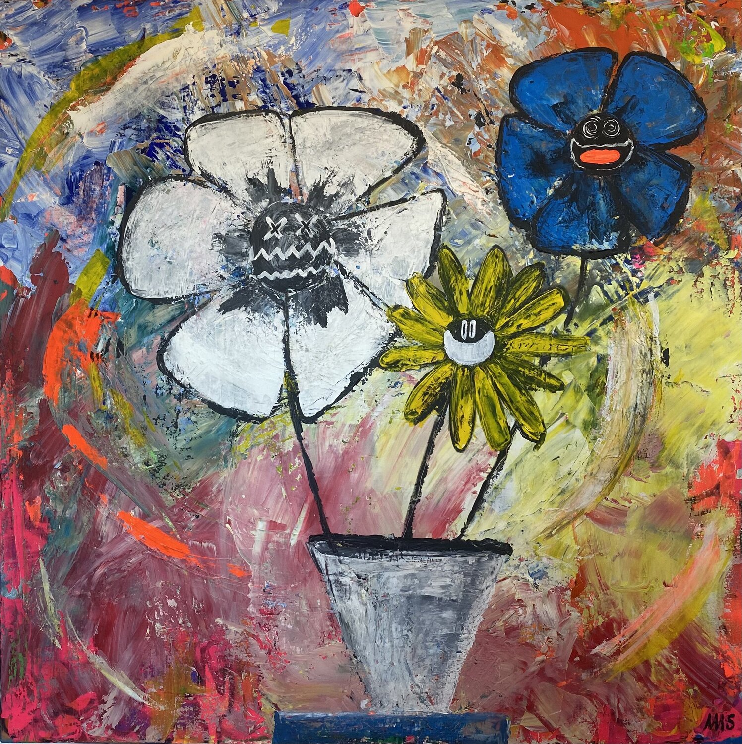 Vive les fleurs, les fleurs et les fleurs SEB PAUL MICHEL Original painting for sale